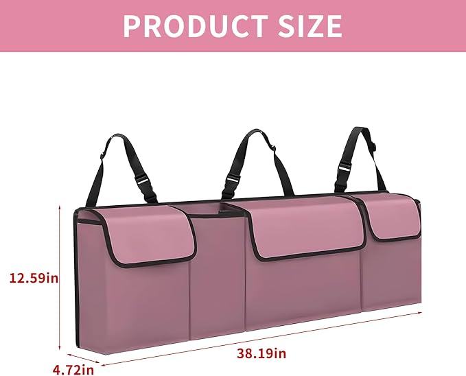 Car Trunk Organizer, Backseat Hanging Large Storage with Adjustable Straps,Waterproof PVC Collapsible Cargo Bag, Car Interior Accessories for Auto SUV MPV (Pink)