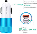 Fast Car Charger, Quick 5.4A/30W Dual USB, QC 3.0 & 2.4A, Compatible Samsung Galaxy S23 S22 S21 S20 S10 S9 S8 Note, iPhone, Blue, Minimalist Style