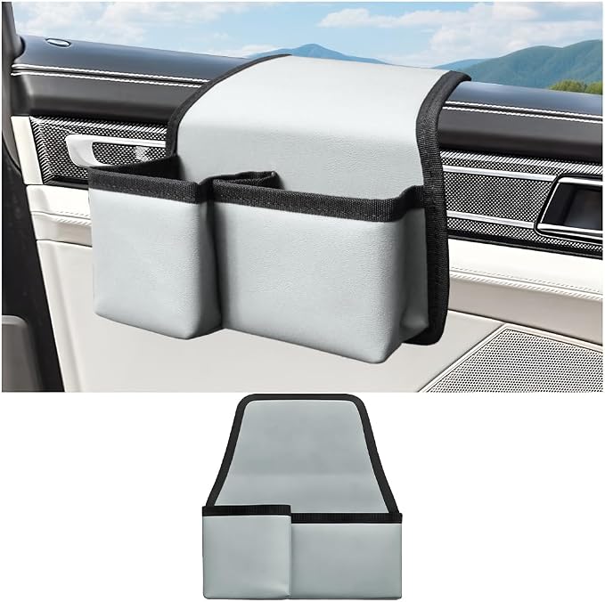 Car Window Armrest Storage Box, Comfortable Leather Vehicle Door Side Arm Rest Pad Organizer Bag, Multifunctional Automotive Window Armrest Storage Pocket, Universal for SUV Van Truck (Gray)