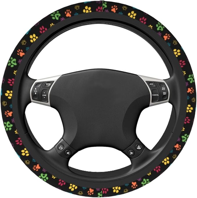 Dog Paw Print Steering Wheel Covers Universal 15 inch Non Slip Neoprene Steering Wheel Protector Cover for Men Women Car Truck