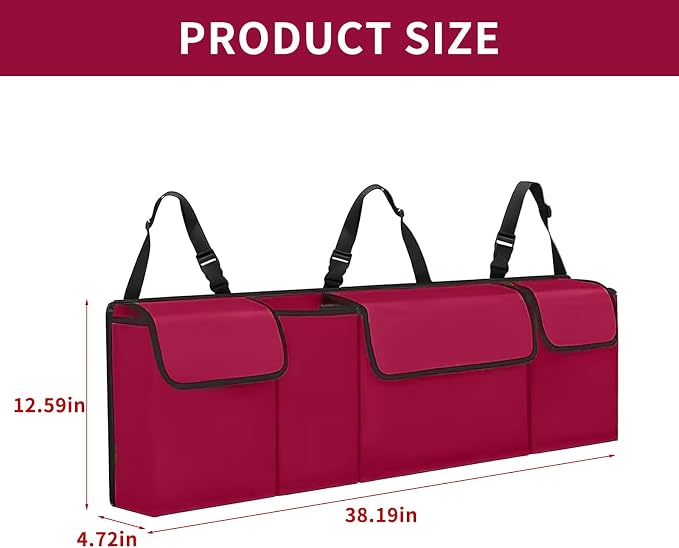Car Trunk Organizer, Backseat Hanging Large Storage with Adjustable Straps,Waterproof PVC Collapsible Cargo Bag, Car Interior Accessories for Auto SUV MPV (Red)