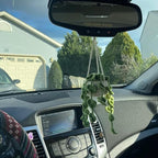 Cute Crochet Plant for Rear View Mirror, Boho Handmade Car Mirror Hanging Accessory for Women & Girls, Green Interior Aesthetic Decor Truck Hanger Ornament Charm