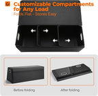 Car Trunk Organizer for SUV and Sedan, Trapezoidal-Black, 29.5 in | Tailored for Rear Seats, Extra Large, Leather Storage Box, Magnetic Lid, Collapsible & Adjustable, Water‑Resist & Dust‑Proof