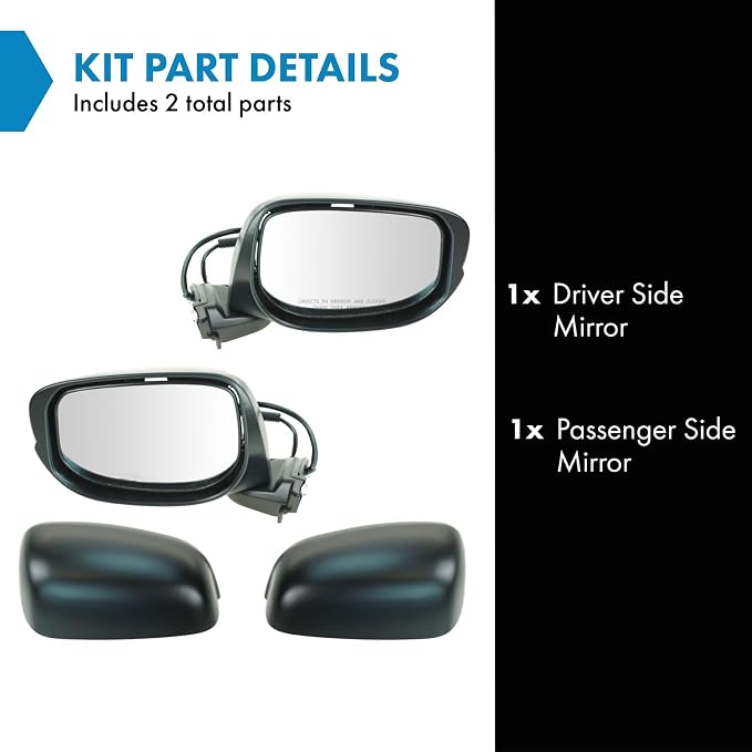2 Piece Driver and Passenger Side Mirror Assembly Set Electric Adjustment Heated No Memory Black Compatible with 2009-2014 Honda Fit HO1320246 HO1321246