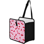 Car Trash Can Organizer Bin with Adjustable Strap for Back Front Seat Console Waterproof Leakproof Collapsible Portable 8.66 Inch Pink Juicy Checkered Cherry