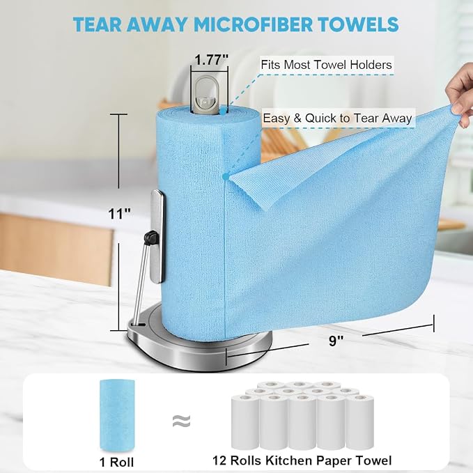 AIDEA Microfiber Cleaning Cloth 165 Sheets 3 Roll, Microfiber Towels for Cars, Blue Shop Towels, Shop Rags Washable, Cleaning Rags Reusable Paper Towels for Automotive, Workshops, House,11×9"