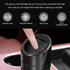 Car Trash Can Bin with Lid, Mini Vehicle Cup Holder Organizer Leakproof Garbage Bin, Waterproof Cup Type Trash Can Multi-Function Storage Container for RV Home Office (Black Green)