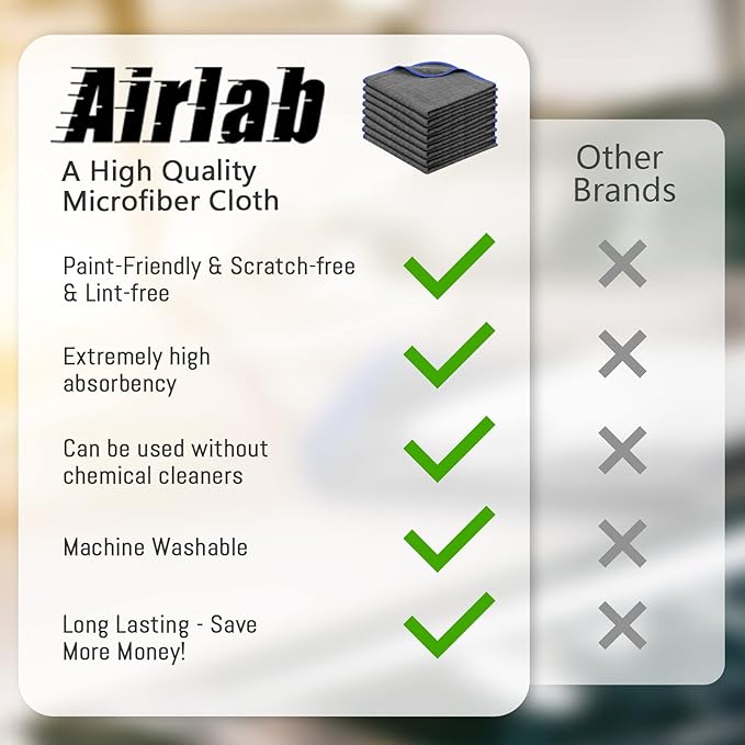 Airlab Glass Polishing Cloth Streak Free Miracle Cleaning Cloth Lint Free Microfiber Cleaning Rags for Glasses Kitchen Dish Mirrors Easy Clean, Pack of 8, 16" x 16", Grey-Navy Blue
