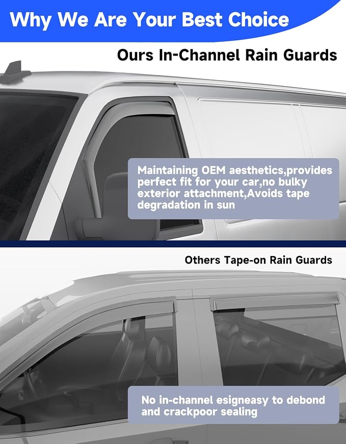 in-Channel Rain Guards Fit for 1996-2026 Chevy Express Van & GMC Savana 2500 3500, Window Rain Guards, Visors Vent Visors Window Deflector Vent Shades Car Accessories -2 pcs