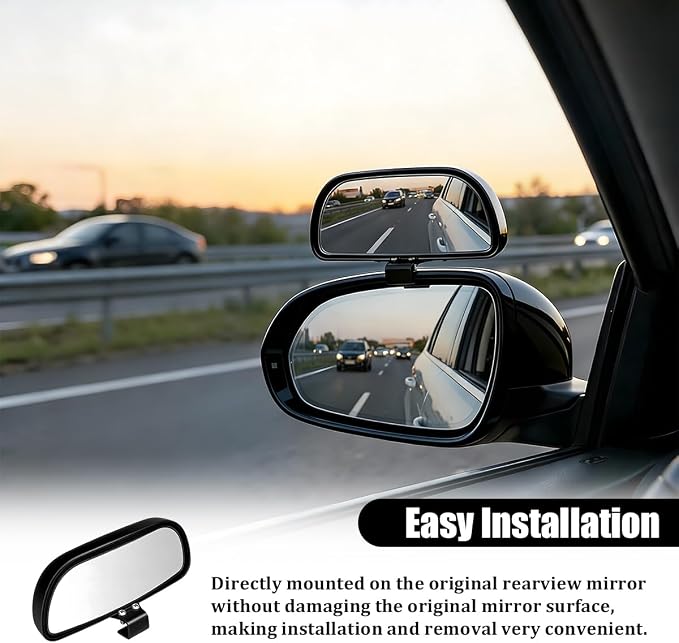 2PCS Car Blind Spot Mirror, Adjustable HD Clear Glass Convex Rectangle Side Rear View Mirror, Wide Angle Auto Blindspot Rearview Accessories for Driving Safe, Universal for Vehicles (Black)