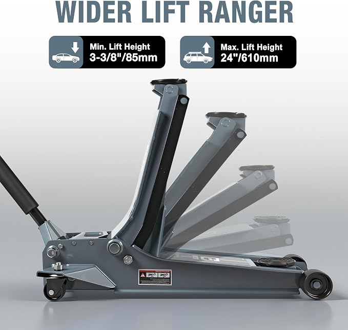 3 Ton Extra Long Reach Floor Jack Hydraulic Low Profile Floor Jack with Dual Piston Quick Lift Pump, Home and Workshop Car Maintenance for Various Vehicles, 3 Ton (6,600 lbs) Capacity, Grey