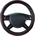 Colour Piping Leather Steering Wheel Cover,Perfectly fit for 14.5-15 inches for Various Vehicles SUVs,Vans,Sedans,Cars (Black & Red)