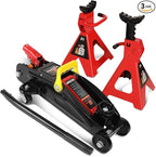 2 Ton Floor Jack with Jack Stands, Heavy Duty Steel Hydraulic Racing Floor Jack with Single Piston Quick Lift Pump, Hydraulic Trolley Service Car Jack, Red/Black