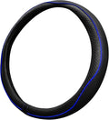 Car Steering Wheel Cover, Durable Leather Cover with Anti-Slip Lining, Breathable Auto Wheel Cover Protector, Universal 15 Inch Anti-Slip Steering Wheels for Men & Women (Black Blue)
