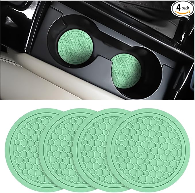 Mandark 4PCS Car Cup Holder Coasters, 2.75 Inch Non-Slip Insert Water Bottle Holder Pads, Dustproof Automotive Interior Accessories Mat, Universal for Vehicles, Trucks, RVs and More (Light Green)