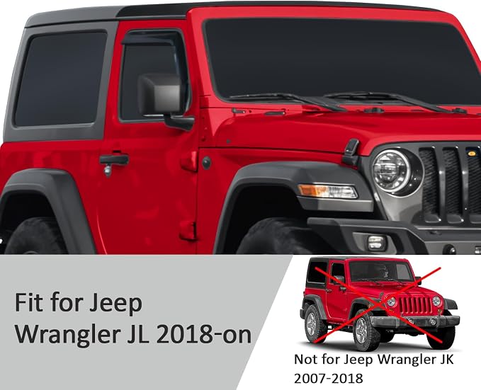 Voron Glass in-Channel Extra Durable Rain Guards for Jeep Wrangler JL 2018-2026/Jeep Gladiator 2020-2026, Window Deflectors, Vent Window Visors, 2 Pieces - 200263