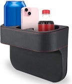Car Cup Holder, PU Leather Cover Auto Front Seat Organizer, Black | Multifunctional Cup Drink Holder, Gap Filler Coin Bucket Storage Box, Console Side Pocket, Cell Mobile Phone Holder