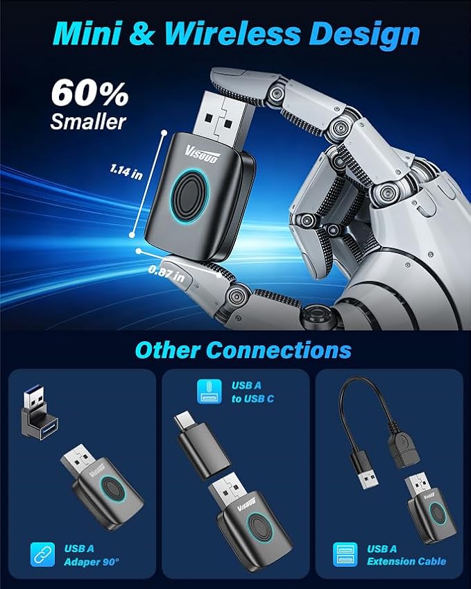 2026 Upgrade Wireless CarPlay Adapter for iPhone & Android Auto Adapter, Multi-User Seamless Connection for Convert Wired to Wireless, Plug & Play, Zero Delay
