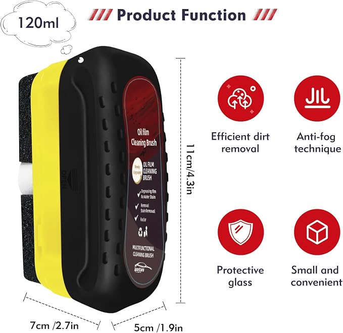 Automotive Oil Film Cleaning Brush, Car Glass Oil Film Cleaner, Anti-Rain Fog Car Glass Cleaner, Car Windshield Cleaner for Improved Clarity and Visibility