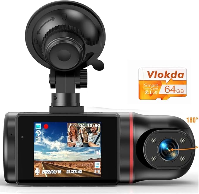 Dash Cam Front and Inside, FHD Dashcams for Cars with 64GB Card Dash Camera for Cars, 1080P Front Dash Cam+1080P Inside Dashcam for Car Dash Camera with IR Night Vision Loop Recording | 1080P Front, 1080P Inside, IR Night Vision, Loop Recording