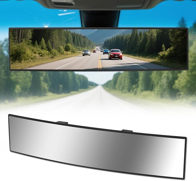 Rear View Mirror, Chrome Anti-glare Panoramic Rear Mirrors Universal 16 Inch Convex Interior Clip on Extra Big Wide Angle Rearview Mirror Extender to Reduce Blind Spot for Pickup Truck Van