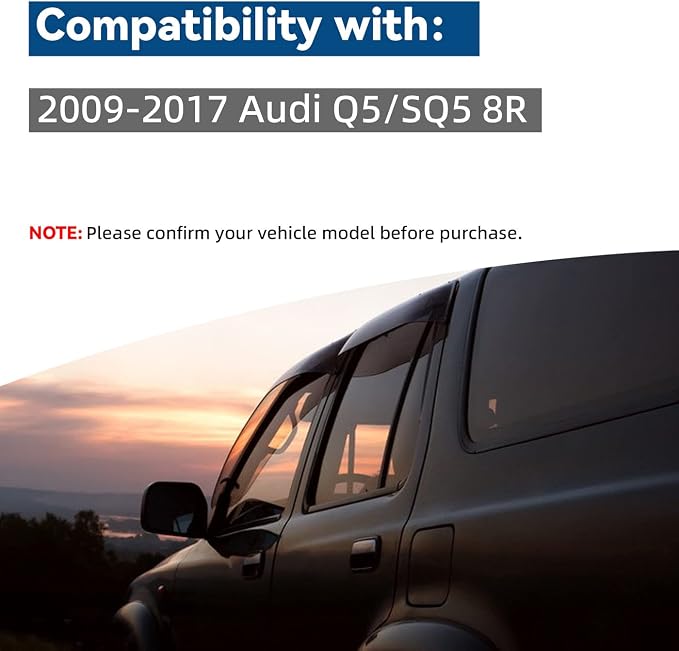 4pcs Front+Rear Smoke Tint Sun/Rain Guard Outside Mount Tape-On Vent Window Visors Compatible with 09-17 Q5/SQ5 8R