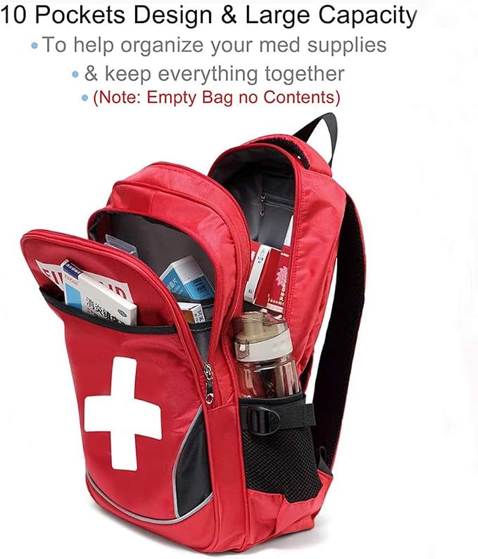 First Aid Bag Empty Red Emergency Medicine Bag First Responder Trauma Multi-Pocket Traveling Field Trips Camping Essentials (Red, Pack of 2)