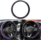 Car Steering Wheel Cover, 15 inch Carbon Fiber Microfiber PU Leather Elastic Steering Wheel Protector for Men Women, Anti-Slip Breathable Car Interior Accessories for Most Cars (Purple)