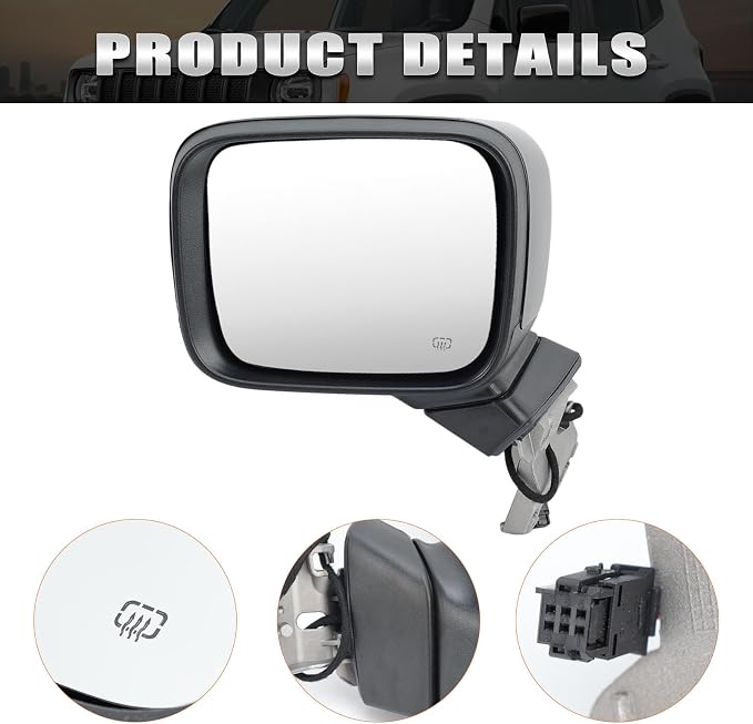 Left Driver Side Mirror Compatible with Jeep Renegade 2015-2025 Heated Manual Folding Power Glass Paintable Black