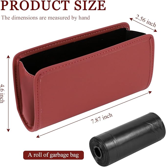 Car Trash Can, Leather Waterproof Automotive Garbage Can with Trash Bag, Hanging Mini Vehicle Trash Bin, Small Auto Door Organizer Storage Pouch, Universal Car Accessories (Wine Red)