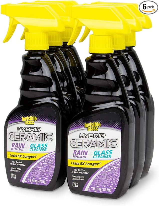 92183-6PK Hybrid Ceramic Rain Repellent and Glass Cleaner – Cleans & Protects Car Windows and Windshields with Long-Lasting Water-Repellent Si02 Technology – 16 fl oz (Pack of 6)