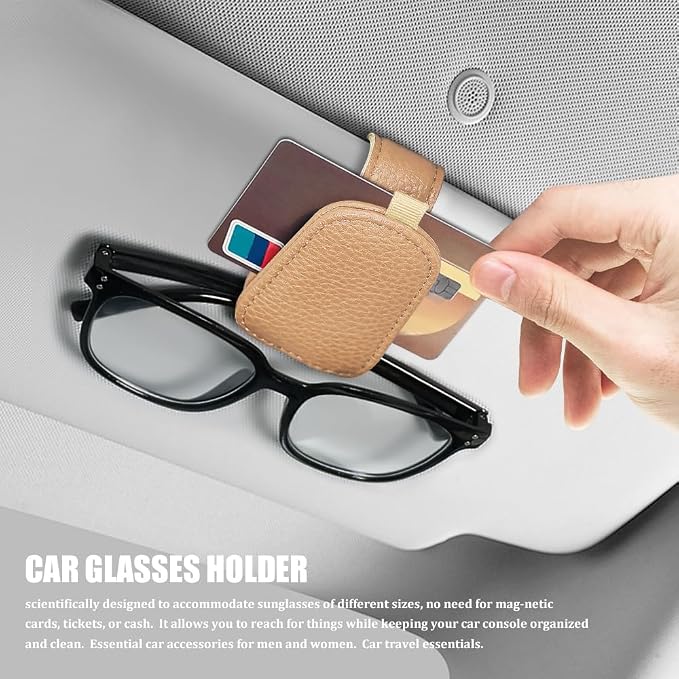 Sunglasses Holders for Car Visor, Sunglass Car Organizer, Leather Magnetic Buckle Sun Visor Sunglass Clip, Car Accessories Ticket Card Clip Sunglasses Mount Fit Truck (Gold, 1PCS)