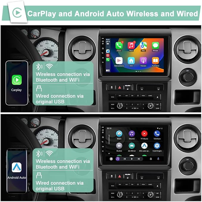 2GB+64GB Radio Upgrade for Ford F150 2009-2012 (Auto AC High end) with 9-inch HD Touch Screen,Wireless CarPlay/Android Auto WiFi, SWC, FM, AM
