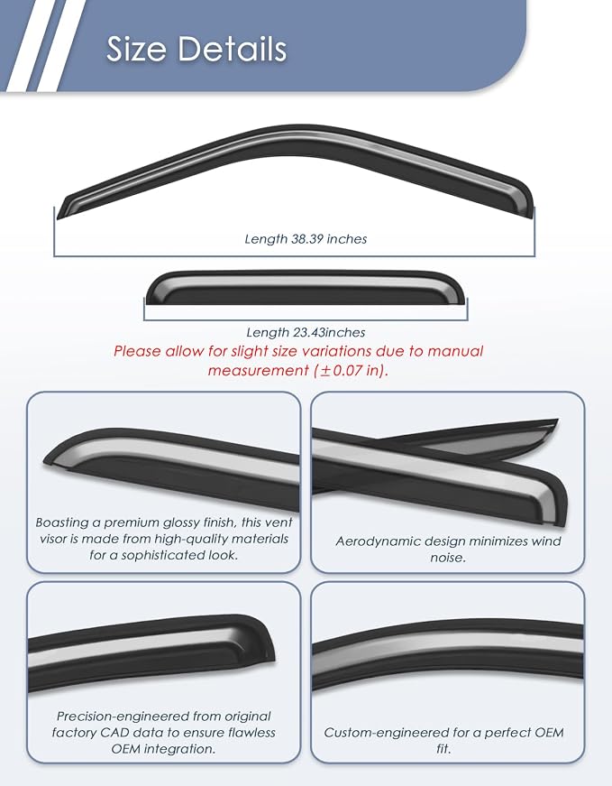 Extra-Thick Window Rain Guard for Ford F250/F350/F450/F550 1999-2016 Super Duty SuperCrew Rain Guards Side Truck Window Visors Tape-on Vent Visor Window Deflectors Vent Shades