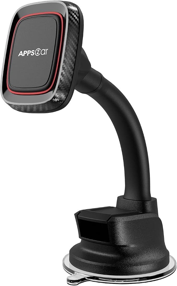 Magnetic Phone Holder for Car, Dashboard Windshield Phone Holder Mount with Flexible Arm & Built-in Strong Magnets, Suction Cup Phone Holder for Car Compatible with All Smartphones