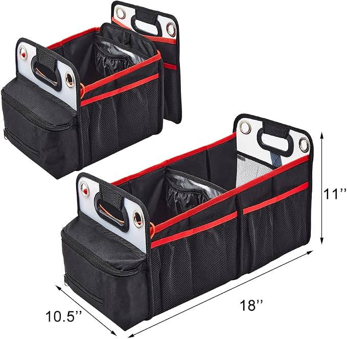 Car Trunk Organizer, Collapsible Back Seat Storage with Insulated Drinks Holder, Water Resistant Backseat Organizer for Diapers, Toys, Snacks, Books & More