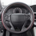 Wine Steering Wheel Cover - Dotted Comfort Polyester Grip on Stitched Synthetic Leather, Wine Stitching/Black