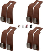 Coozyland Car Hooks, Coozy Land Metal Multi-Function Leather Car Headrest Hooks, Universal Double Hook Car Seat Back Storage Hooks for Wallets, Handbags, Bottles, Trash Bags, etc(Brown 4-Pack)