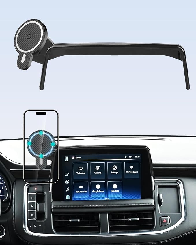 PZK Car Phone Mount for 2021 2022 2023 2024 Chevy Tahoe/Suburban/GMC Yukon | 10.2-inch Screen Magnetic 15W Fast Wireless Charger Car Phone Holder LT/Z71/RST/High Country 360° Rotation Hands-Free