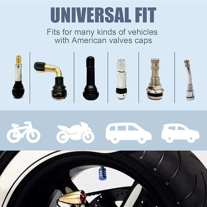 Tire Valve Stem Cap Cover - (12 Pack) Tire Air Cap Metal with Plastic Liner Corrosion Resistant Leak-Proof American Flag for Car Truck Motorcycle Bike Blue