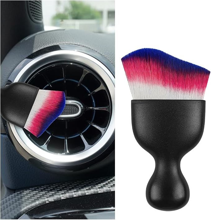 Car Interior Detailing Brush, Curved Soft Bristles Vehicle Removal Dust Collectors, Scratch-Free Automotive Cleaning Tool Accessories, Universal for Truck SUV Sedan (White Red Blue)