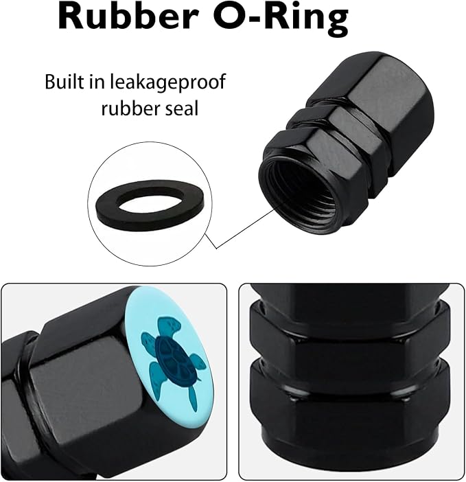 4Pack Turtle Tire Valve Caps Universal Tire Air Cap Valves Stem Covers | Aluminum Alloy Rust-Proof Valve Stem Caps, for Auto SUV Truck Motorcycle Bicycle, Turtle Gifts Decor for Women Men Drivers