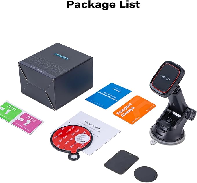 Magnetic Phone Mount for Car, Dashboard & Windshield Suction Cup Holder with Telescopic Arm, Requires Metal Plate for Proper Use, Fit for Android Smartphones(NOT for MagSafe)