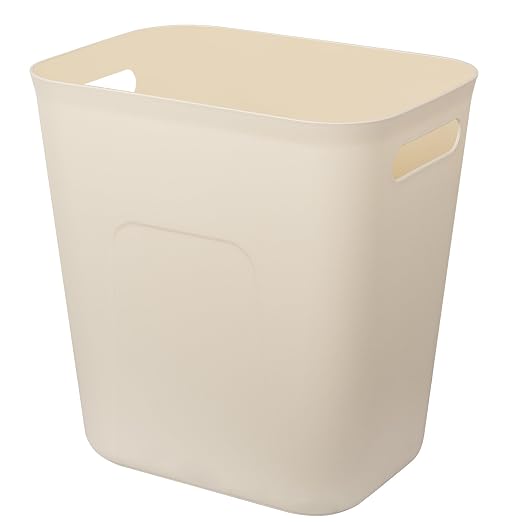 Plastic Small Bathroom Trash Can Wastebasket, 3.5 Gallon, Beige | Compact Sturdy Garbage Can for Bathroom, Laundry Room, Kitchen, Office, Kids Room, Dorm, Durable, Easy to Clean