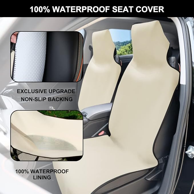Premium Waterproof Seat Cover Towel Protector Neoprene Universal Fit, Upgraded 100% Washable & Removable Non-Slip Sweat Carseat Towel Covers, Perfect for Gym/Yoga/Workout（Beige,2PCS