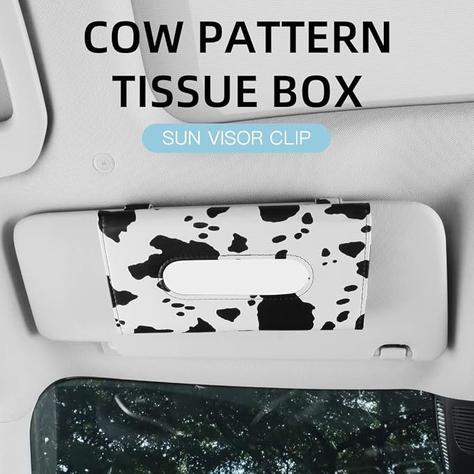 Cow Print Car Accessories for Women, Premium Tissues Box, Tissue Holder for Truck, Universal Napkin Dispenser for SUV, Car Tissue Box with Napkins Refill.