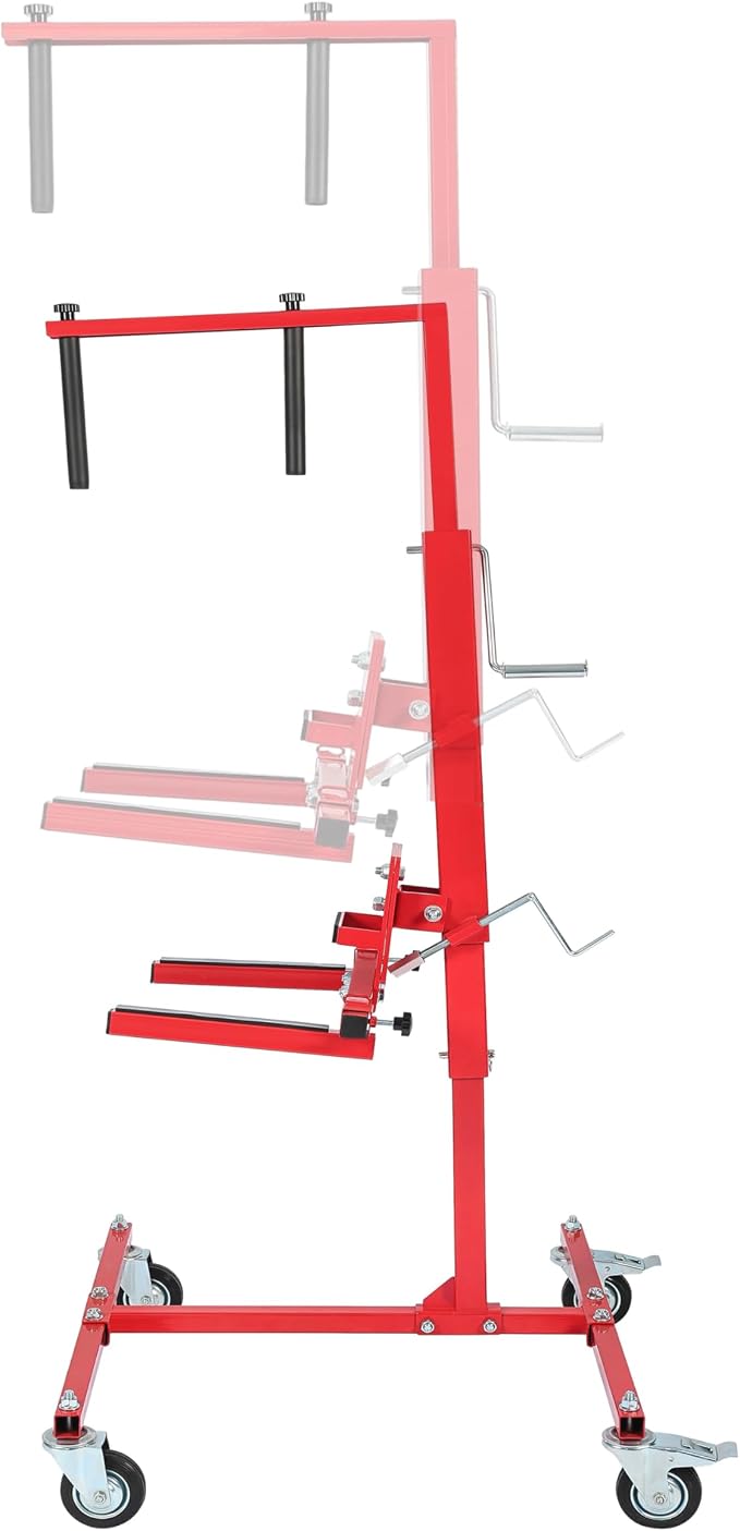 Adjustable Car Door Installer and Remover Jack Lift Hoist w/Swivel | Castors & Straps Hoist Jack Stand Dolly Heavy Duty Auto Body Car Door Floor Jack Stand Steel Red