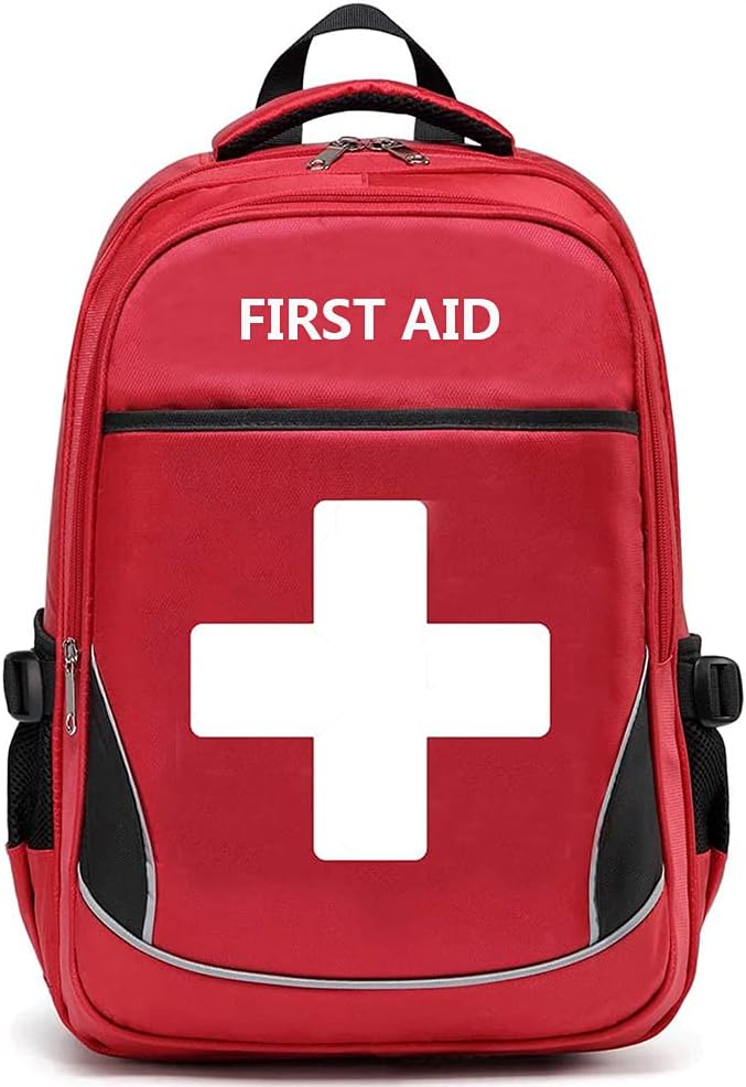 First Aid Bag Empty Red Emergency Medical Bag First Responder Trauma Backpacks Multi-Pocket Traveling Field Trips Camping Essentials (Red, 1 Piece)