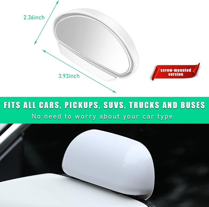 Blind Spot Car Mirror, Vehicle Adjustable 360 ° Rotation Auxiliary Convex Wide Angle Mirror, Auto Stick On Side Rearview Mirror Universal for Car Truck SUV RV (B, White)