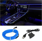 EL Wire Interior Car LED Strip Lights, USB Car Neon Light Strip with Sewing Edge, 16FT Neon Light 5V with Fuse Protection, Electroluminescent Car Indoor Decorations (Blue)